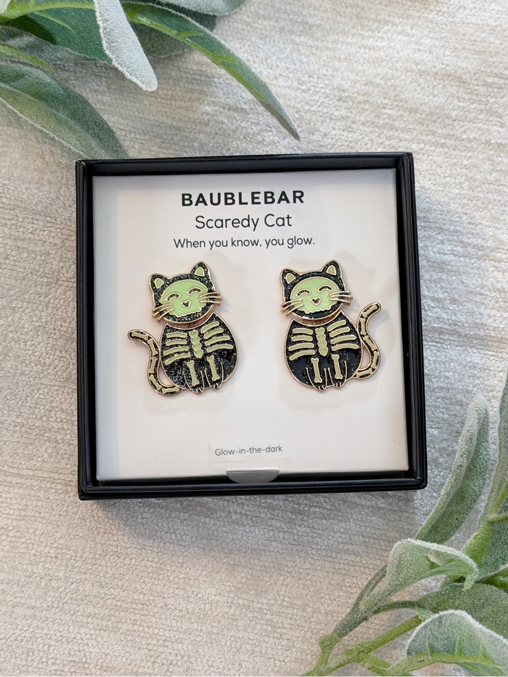 BaubleBar Scaredy Cat Glow-In-The-Dark Earrings in Green & Black